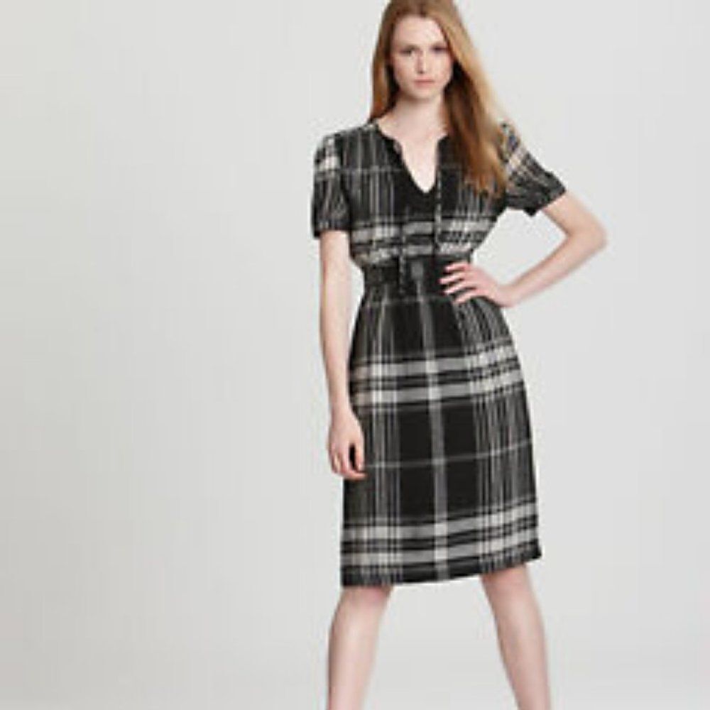 Burberry Brit Gray Check Crepe Wool Dress 12